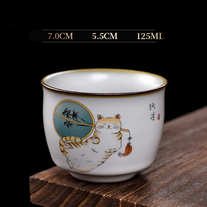 Nimara Ritual Cute Lying Cat Branches Teacup Kung Fu Tea Cup