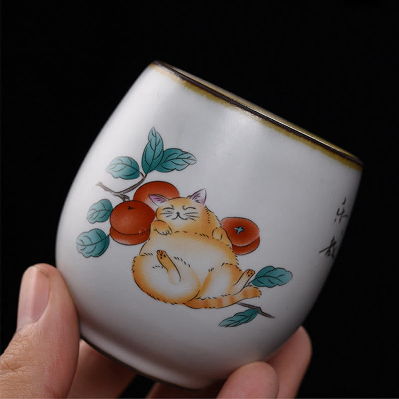 Nimara Ritual Cute Lying Cat Branches Teacup Kung Fu Tea Cup