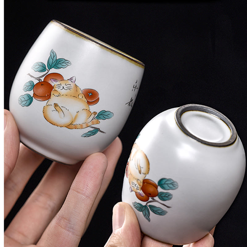 Nimara Ritual Cute Lying Cat Branches Teacup Kung Fu Tea Cup