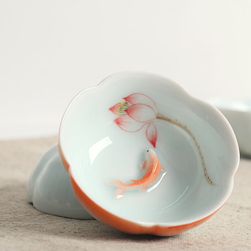Nimara Ritual Koi Fish Lotus Hand Teacup Kung Fu Tea Cup