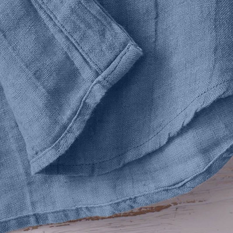 Nimara Ritual Men's Shirt Solid Color Lapel Top Short Sleeve Comfy Button Crease Cotton Linen Shirt