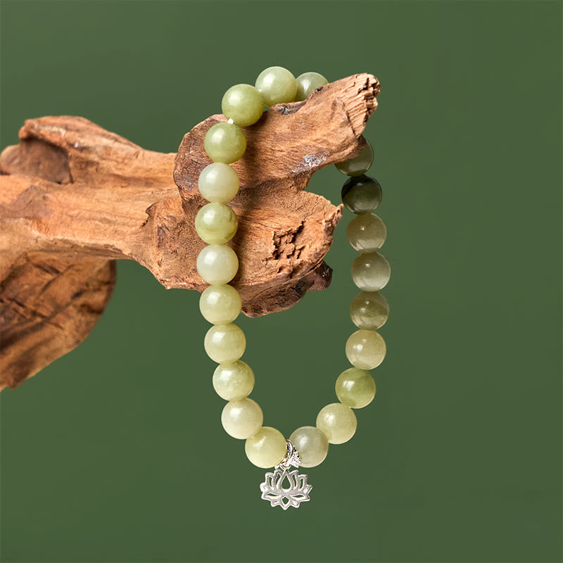 Nimara Ritual 925 Sterling Silver Lotus Natural Cyan Jade Luck Bracelet