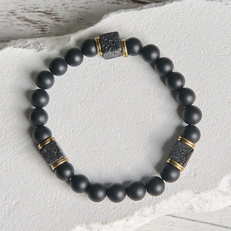 Nimara Ritual Natural Frosted Black Onyx Square Lava Rock Fortune Bracelet