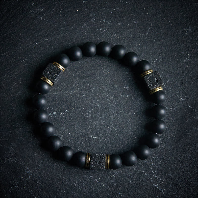 Nimara Ritual Natural Frosted Black Onyx Square Lava Rock Fortune Bracelet