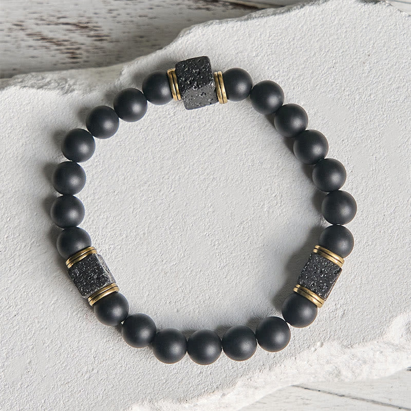 Nimara Ritual Natural Frosted Black Onyx Square Lava Rock Fortune Bracelet