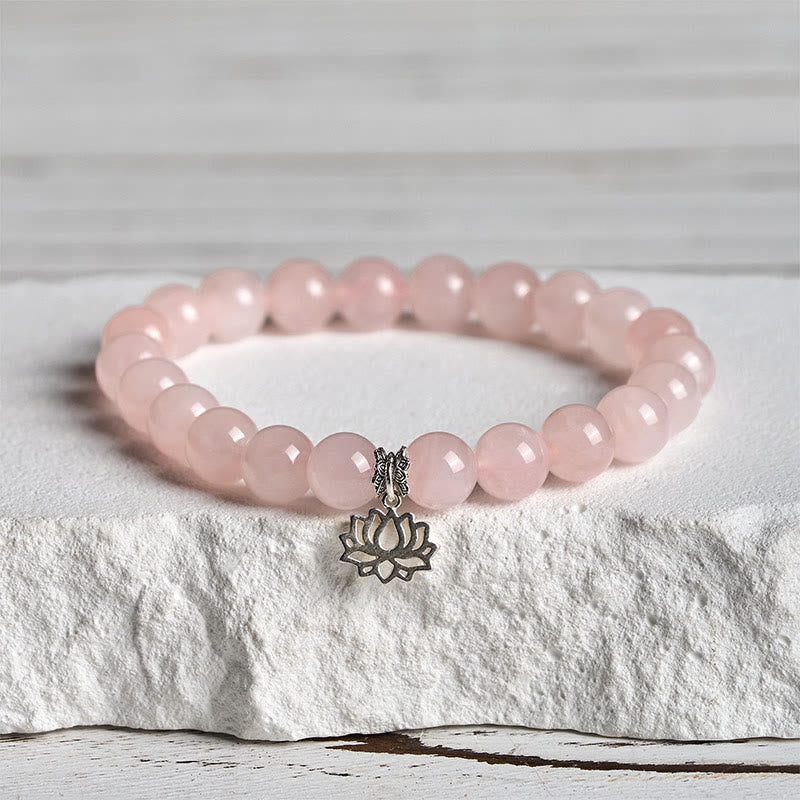 Nimara Ritual 925 Sterling Silver Lotus Design Natural Pink Crystal Soothing Bracelet