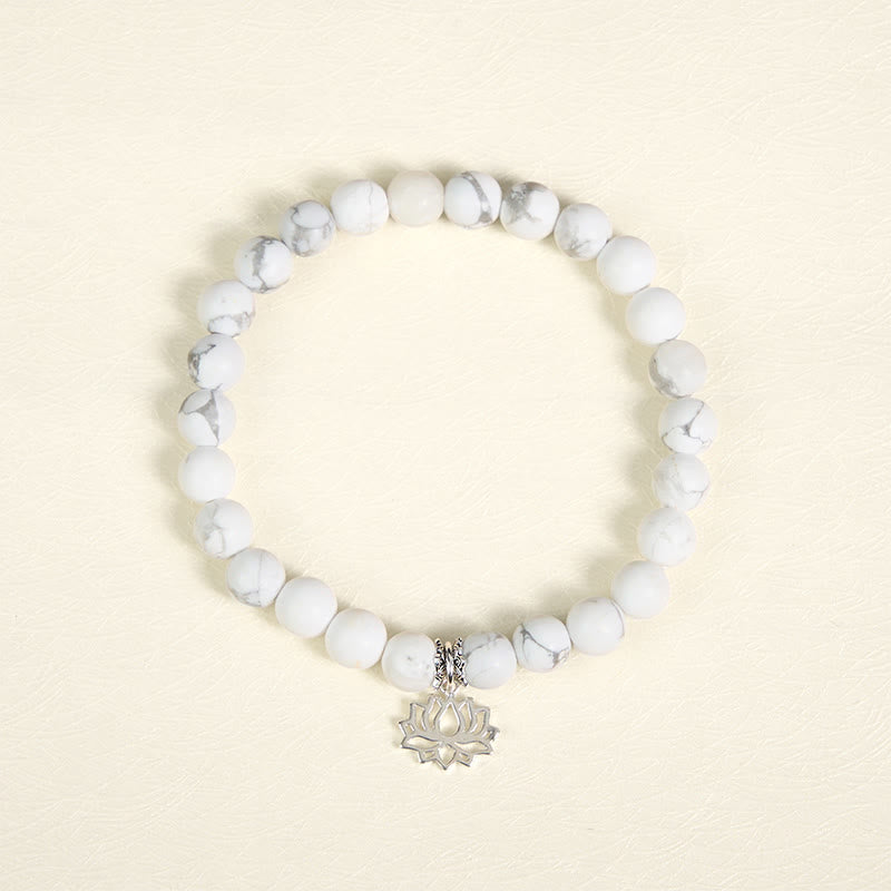 Nimara Ritual 925 Sterling Silver Lotus Design Natural White Turquoise Wealth Bracelet