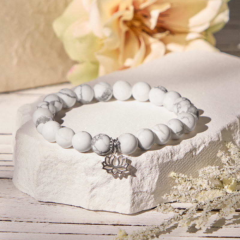 Nimara Ritual 925 Sterling Silver Lotus Design Natural White Turquoise Wealth Bracelet