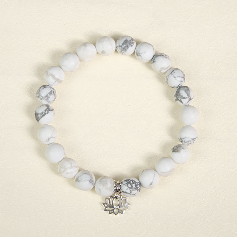 Nimara Ritual 925 Sterling Silver Lotus Design Natural White Turquoise Wealth Bracelet