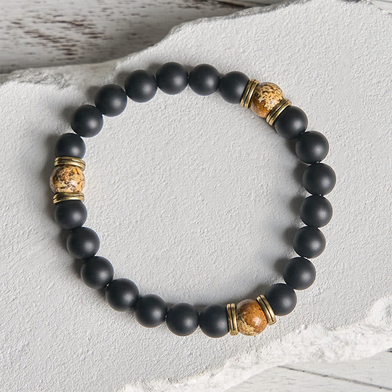 Nimara Ritual Natural Frosted Black Onyx Picture Jasper Fortune Bracelet