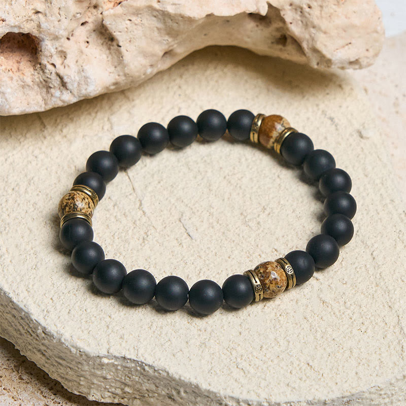 Nimara Ritual Natural Frosted Black Onyx Picture Jasper Fortune Bracelet