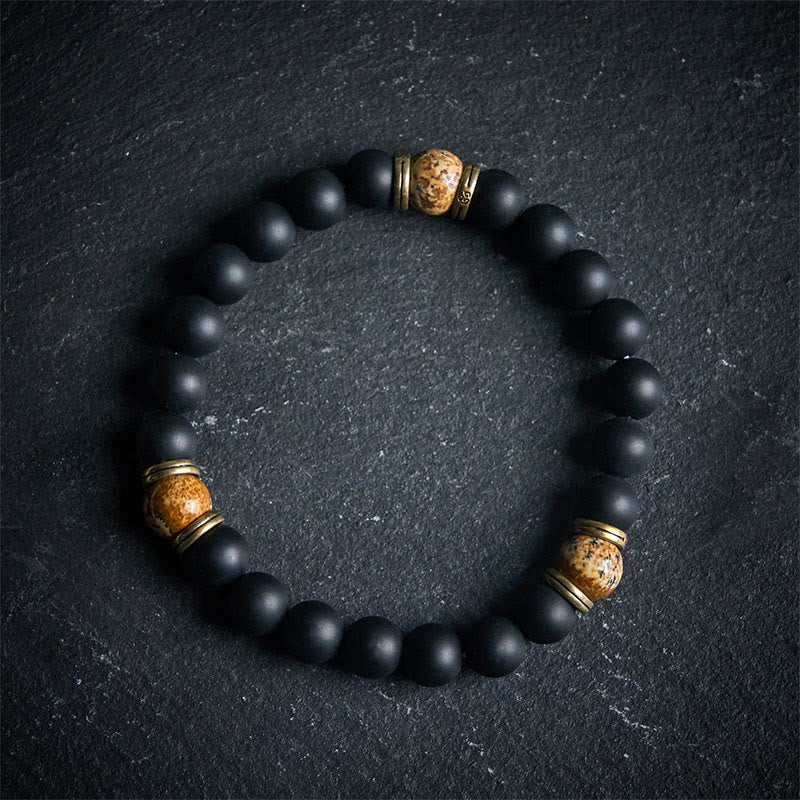 Nimara Ritual Natural Frosted Black Onyx Picture Jasper Fortune Bracelet