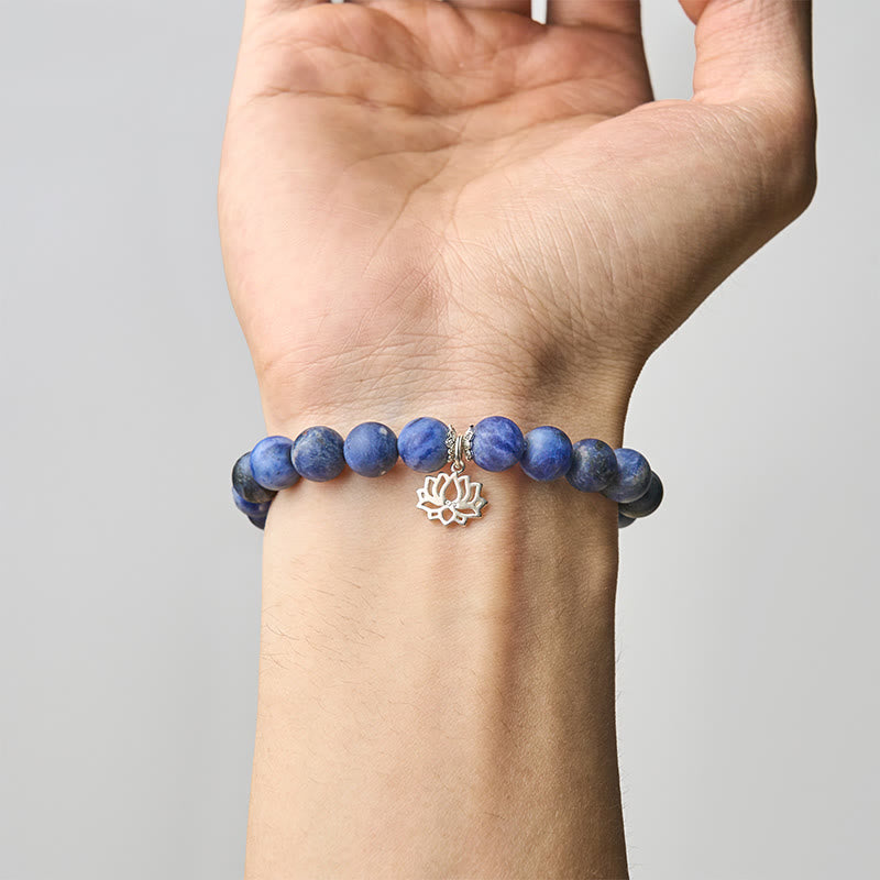 Nimara Ritual 925 Sterling Silver Lotus Design Natural Sodalite Positive Beads Harmony Bracelet