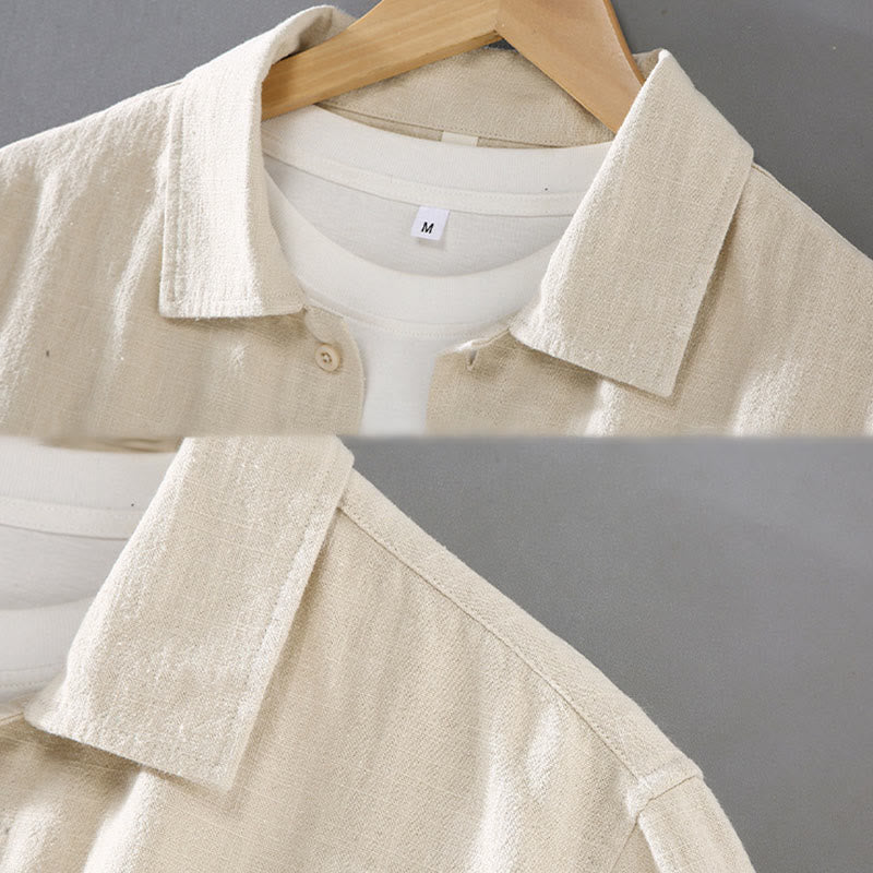 Nimara Ritual Solid Color Long Sleeve Buttons Shirt Men Ramie Cotton Clothing With Pockets