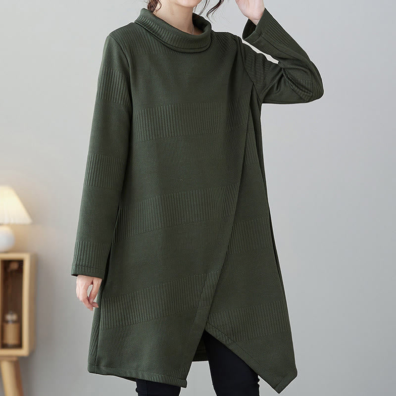 Nimara Ritual Winter Irregular Hem Design Mock Neck Long Sleeve Midi Dress With Pockets