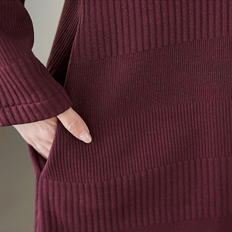 Nimara Ritual Winter Irregular Hem Design Mock Neck Long Sleeve Midi Dress With Pockets