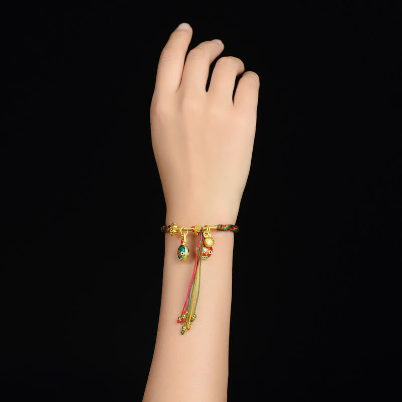 Nimara Ritual Tibet Gold Swallowing Beast Family Luck Knot Braid Colorful String Bracelet