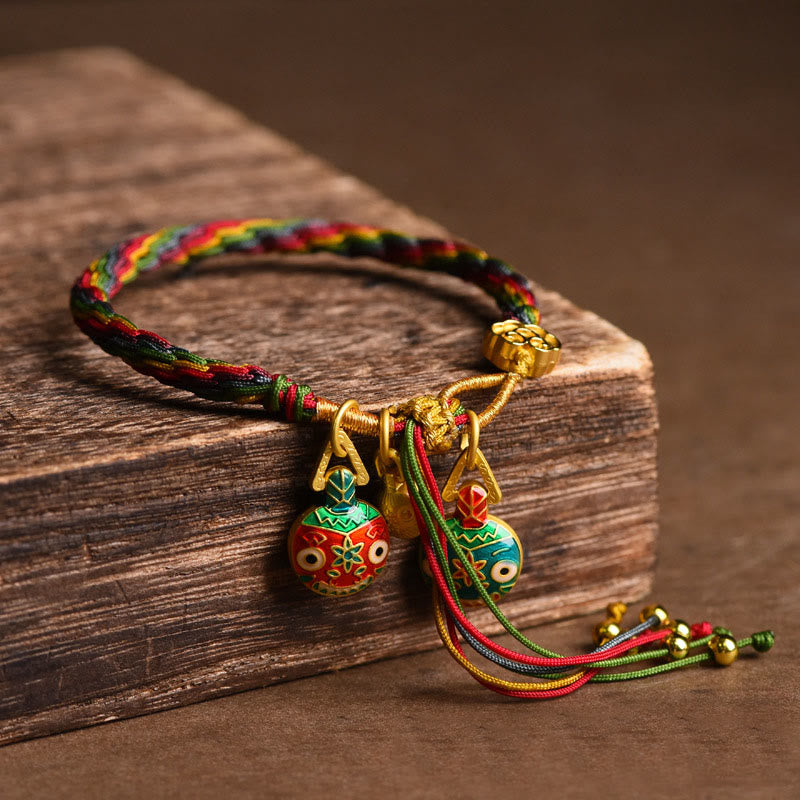 Nimara Ritual Tibet Gold Swallowing Beast Family Luck Knot Braid Colorful String Bracelet
