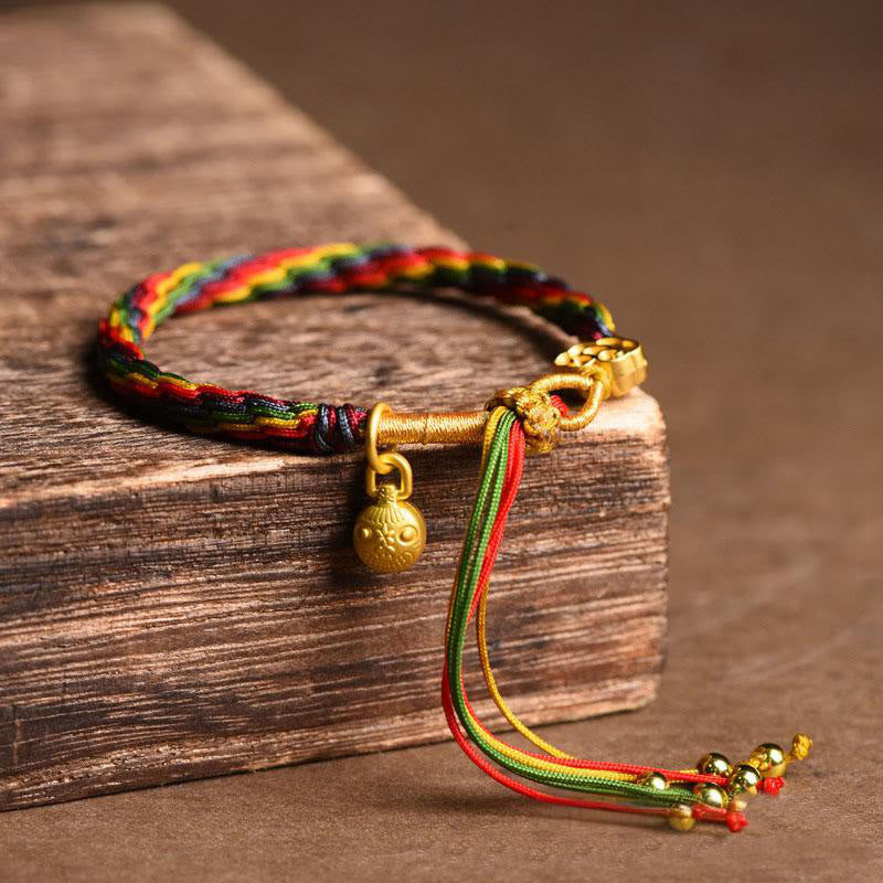 Nimara Ritual Tibet Gold Swallowing Beast Family Luck Knot Braid Colorful String Bracelet