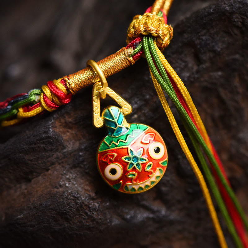 Nimara Ritual Tibet Gold Swallowing Beast Family Luck Knot Braid Colorful String Bracelet
