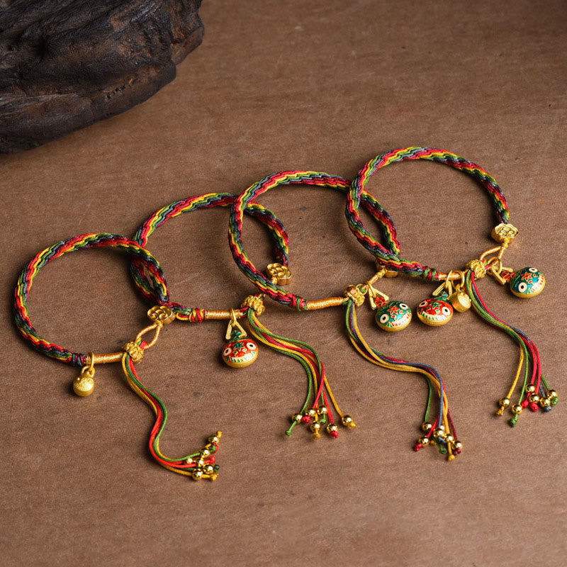 Nimara Ritual Tibet Gold Swallowing Beast Family Luck Knot Braid Colorful String Bracelet