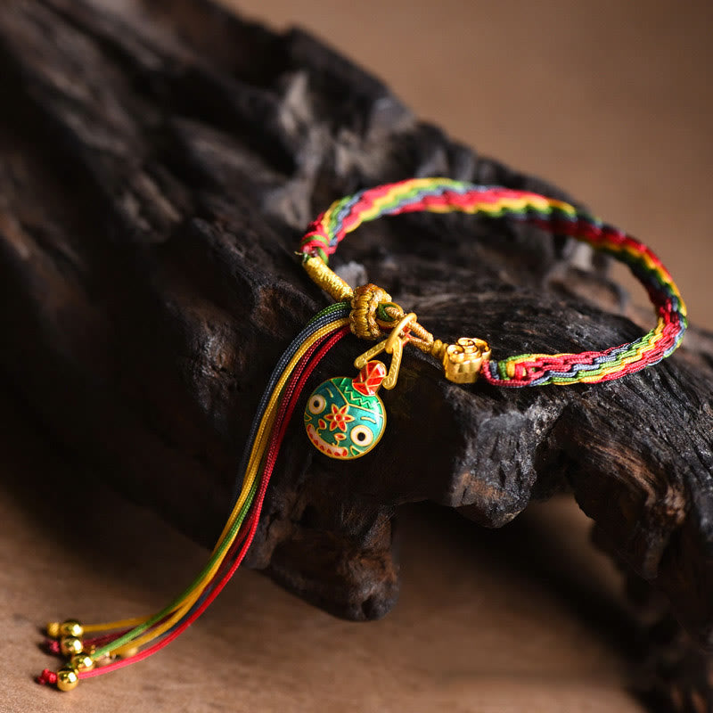 Nimara Ritual Tibet Gold Swallowing Beast Family Luck Knot Braid Colorful String Bracelet