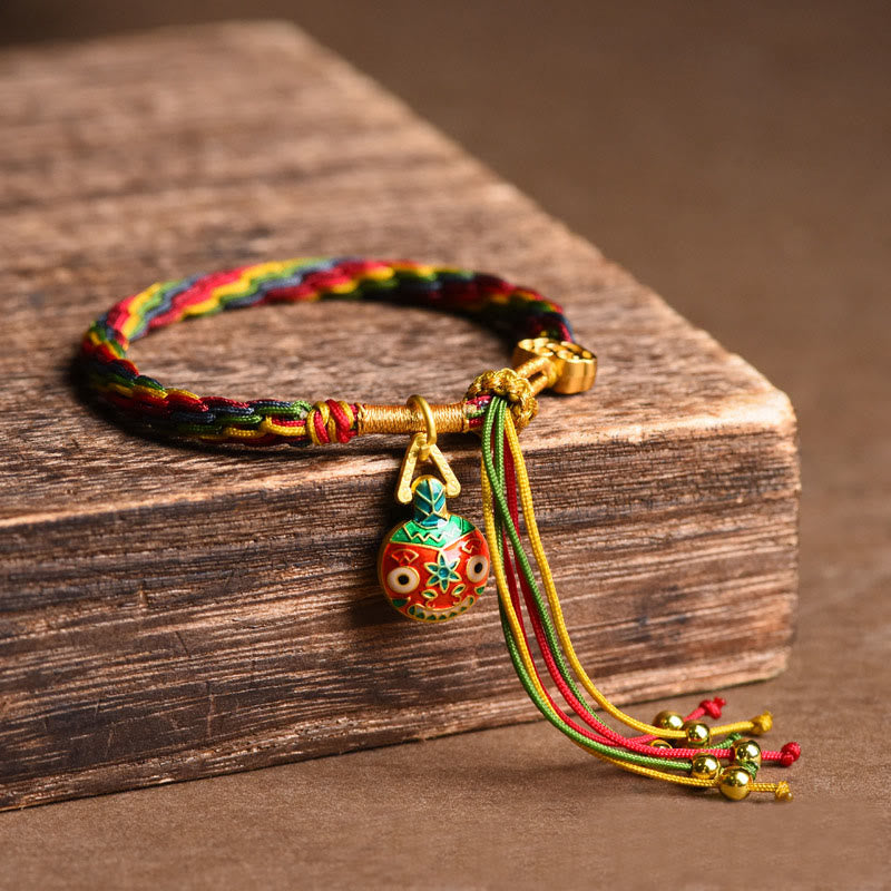 Nimara Ritual Tibet Gold Swallowing Beast Family Luck Knot Braid Colorful String Bracelet