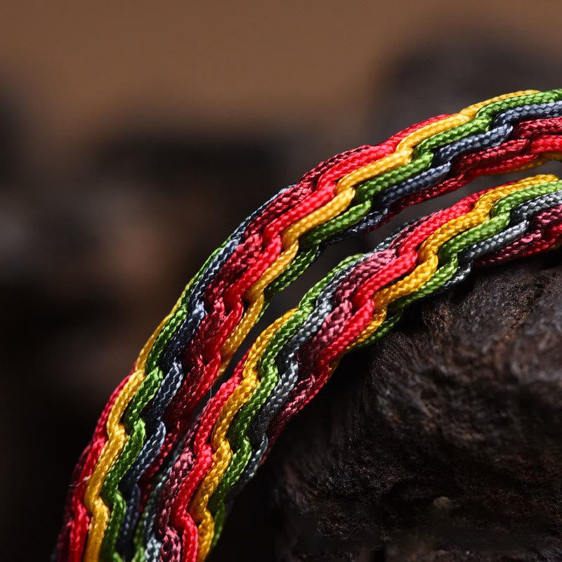 Nimara Ritual Tibet Gold Swallowing Beast Family Luck Knot Braid Colorful String Bracelet