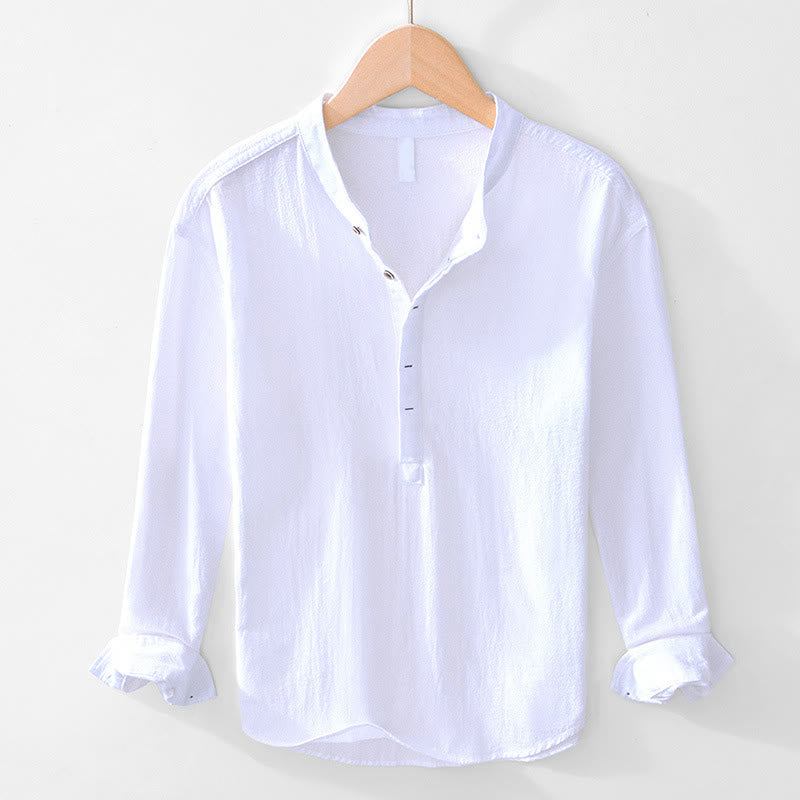 Nimara Ritual Spring Fall Solid Long Sleeve Half Button Cotton Men's Shirts