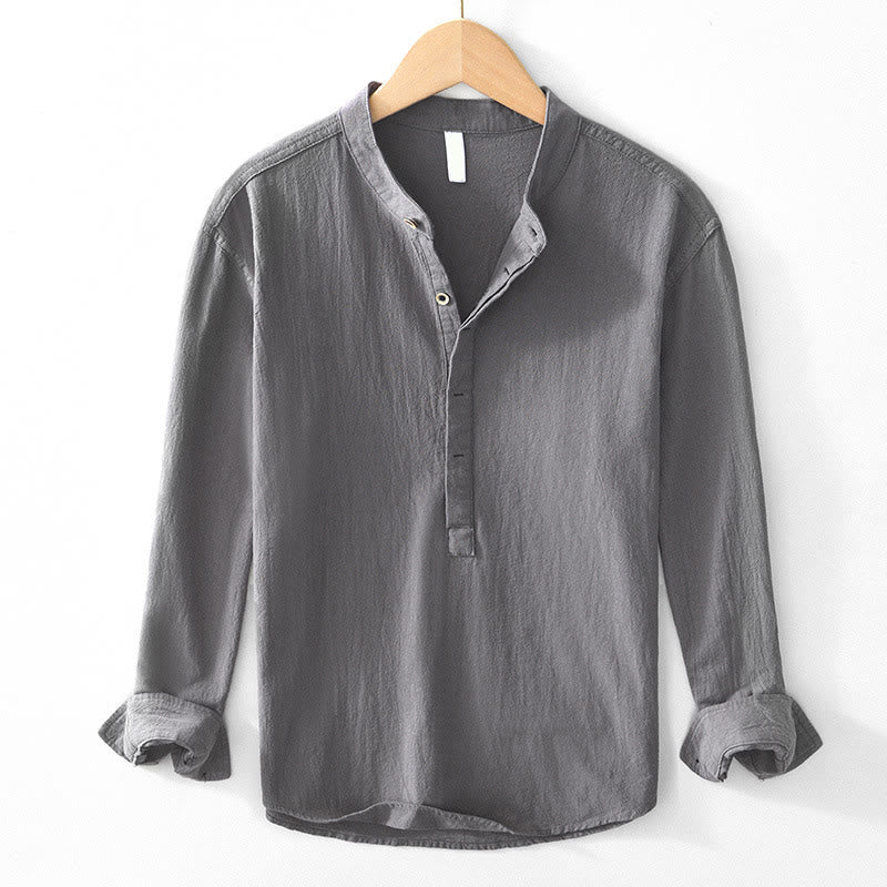Nimara Ritual Spring Fall Solid Long Sleeve Half Button Cotton Men's Shirts