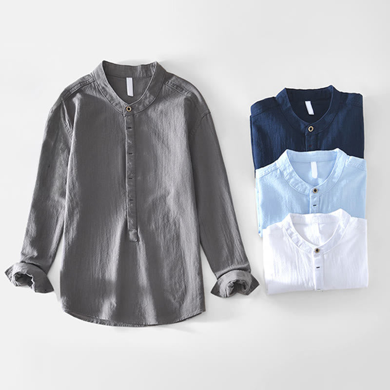 Nimara Ritual Spring Fall Solid Long Sleeve Half Button Cotton Men's Shirts