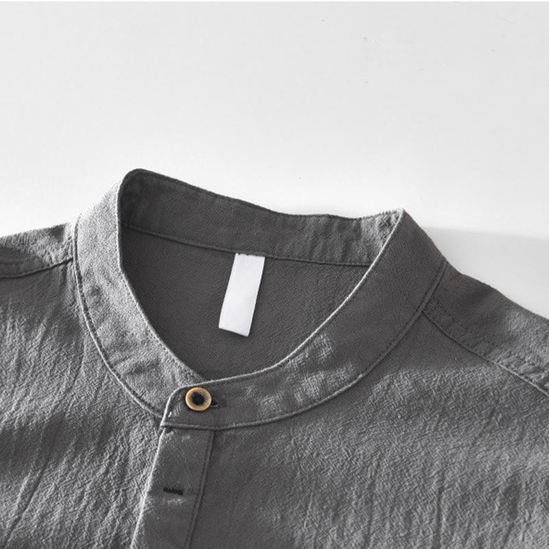 Nimara Ritual Spring Fall Solid Long Sleeve Half Button Cotton Men's Shirts