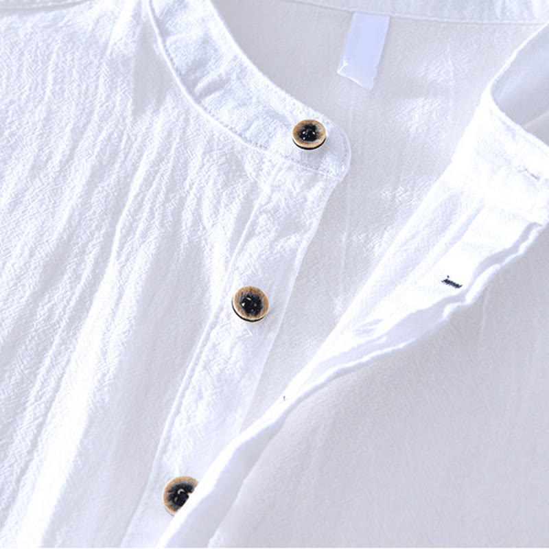Nimara Ritual Spring Fall Solid Long Sleeve Half Button Cotton Men's Shirts
