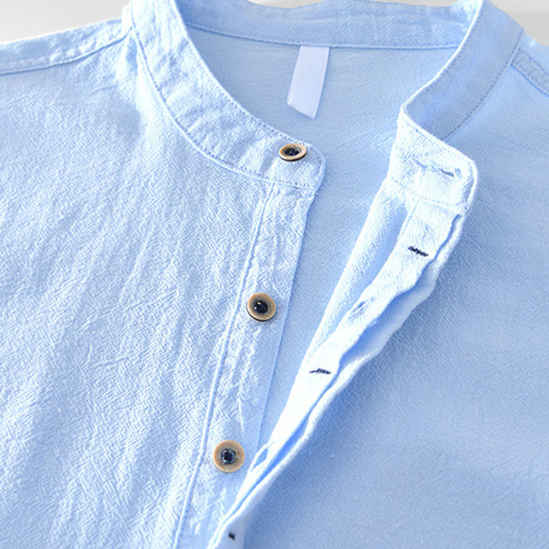 Nimara Ritual Spring Fall Solid Long Sleeve Half Button Cotton Men's Shirts