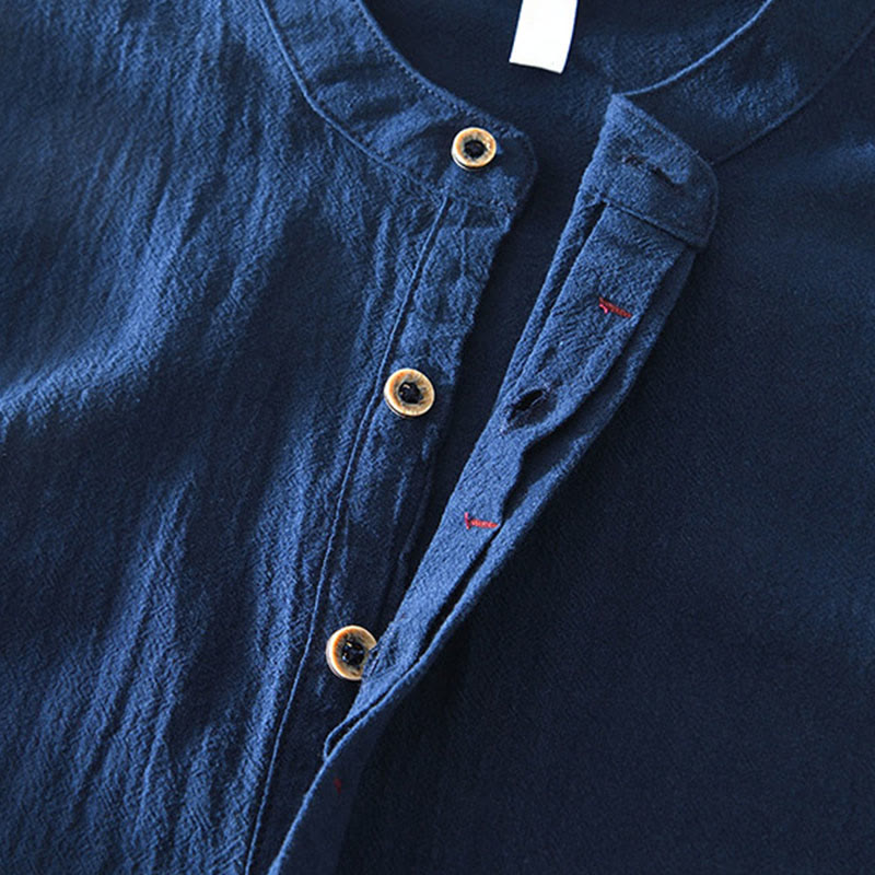 Nimara Ritual Spring Fall Solid Long Sleeve Half Button Cotton Men's Shirts