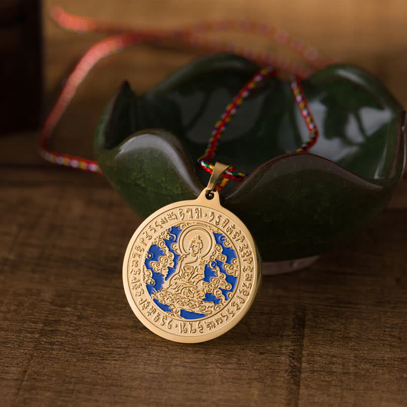 Nimara Ritual Blue Medicine Buddha Heart Mantra Titanium Steel Faith Colored Rope Necklace Pendant