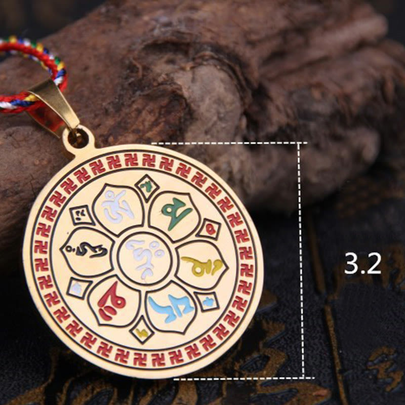 Nimara Ritual Colorful Om Mani Padme Hum Titanium Steel Protection Rope Necklace Pendant