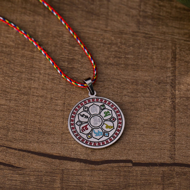 Nimara Ritual Colorful Om Mani Padme Hum Titanium Steel Protection Rope Necklace Pendant