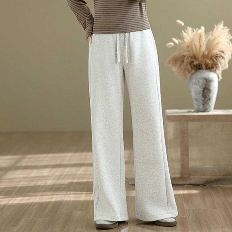 Nimara Ritual Casual Plain Cotton Women's Wide Leg Pants With Pockets
