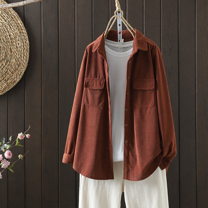 Nimara Ritual Corduroy Women's Cotton Long Sleeve Jacket With Pockets