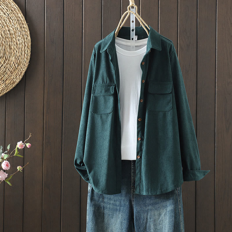 Nimara Ritual Corduroy Women's Cotton Long Sleeve Jacket With Pockets