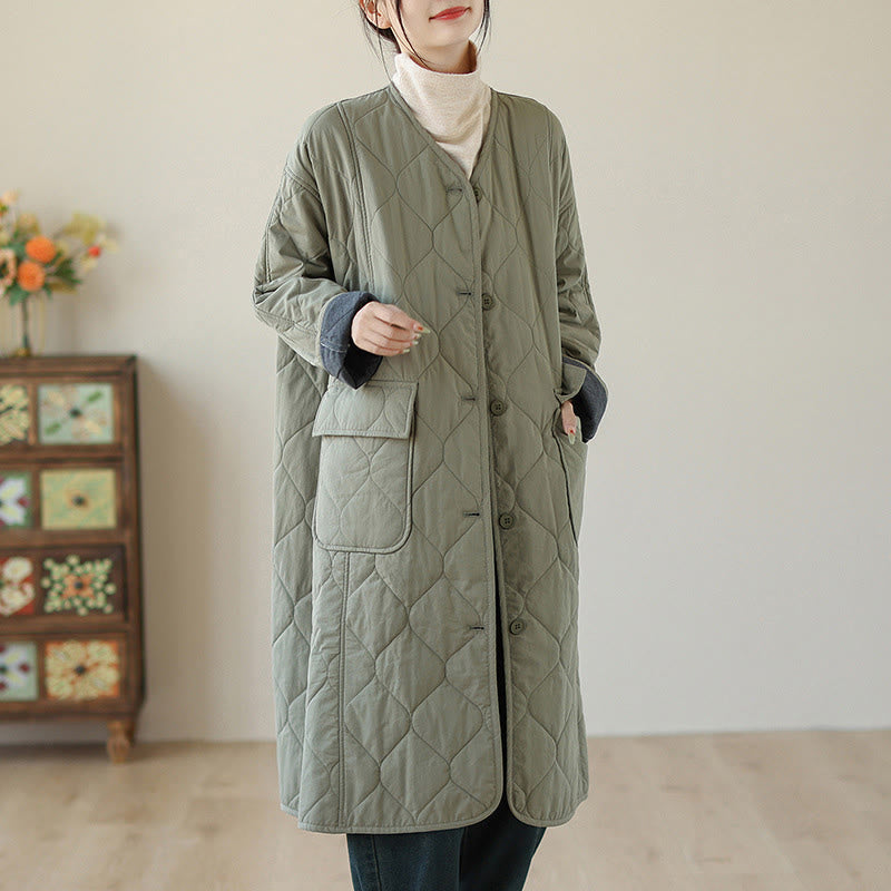 Nimara Ritual Plain Buttons Women's Cotton Padded Coat With Pockets