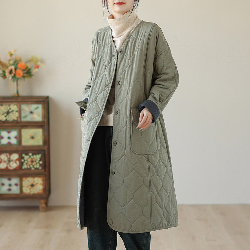 Nimara Ritual Plain Buttons Women's Cotton Padded Coat With Pockets