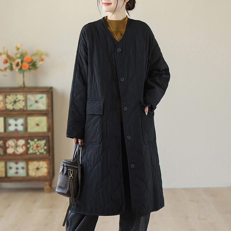 Nimara Ritual Plain Buttons Women's Cotton Padded Coat With Pockets
