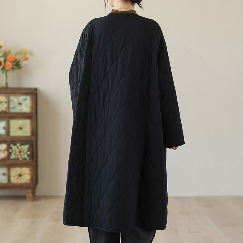 Nimara Ritual Plain Buttons Women's Cotton Padded Coat With Pockets