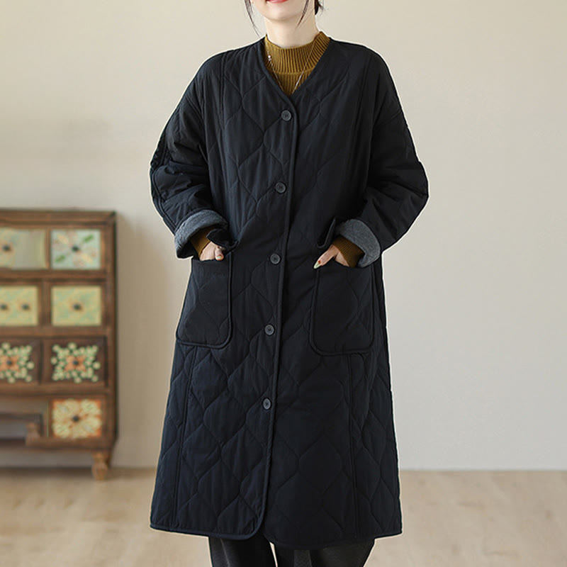 Nimara Ritual Plain Buttons Women's Cotton Padded Coat With Pockets