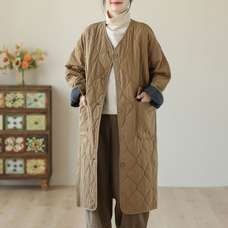 Nimara Ritual Plain Buttons Women's Cotton Padded Coat With Pockets