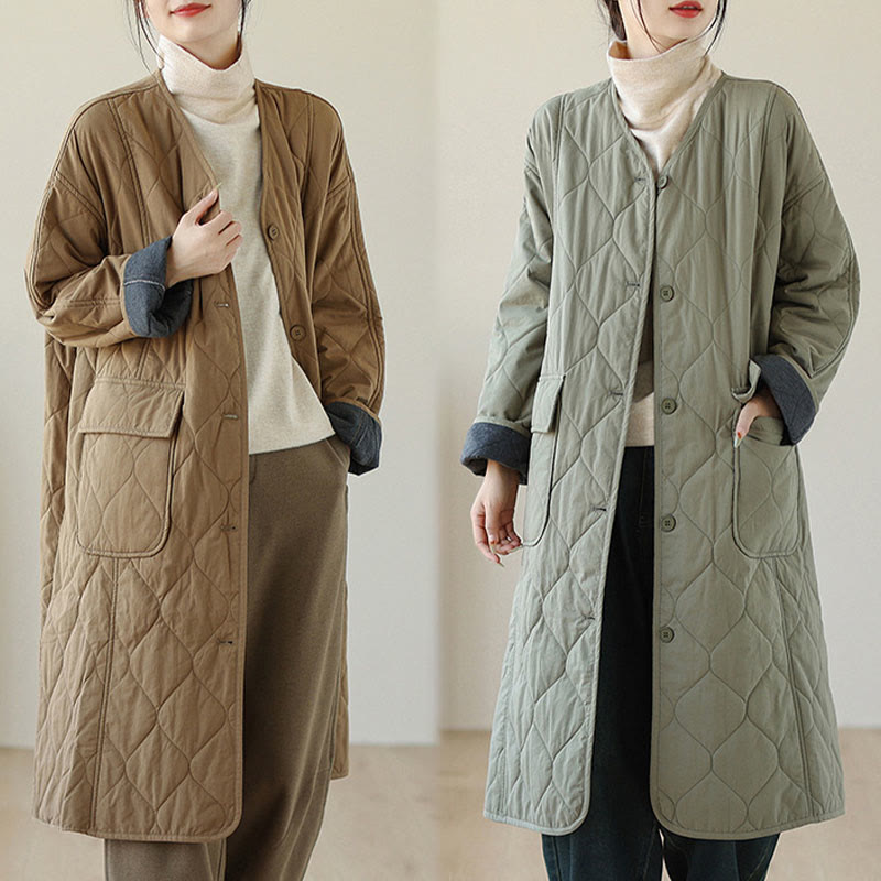 Nimara Ritual Plain Buttons Women's Cotton Padded Coat With Pockets