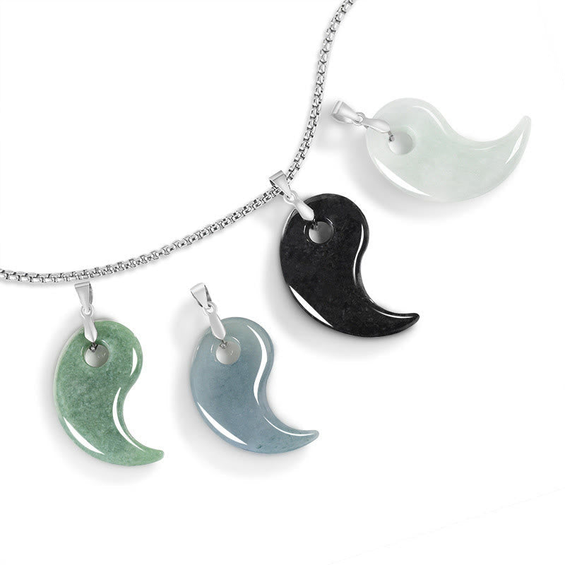 Nimara Ritual Teardrop Design Jade Titanium Steel Chain Necklace Luck Pendant