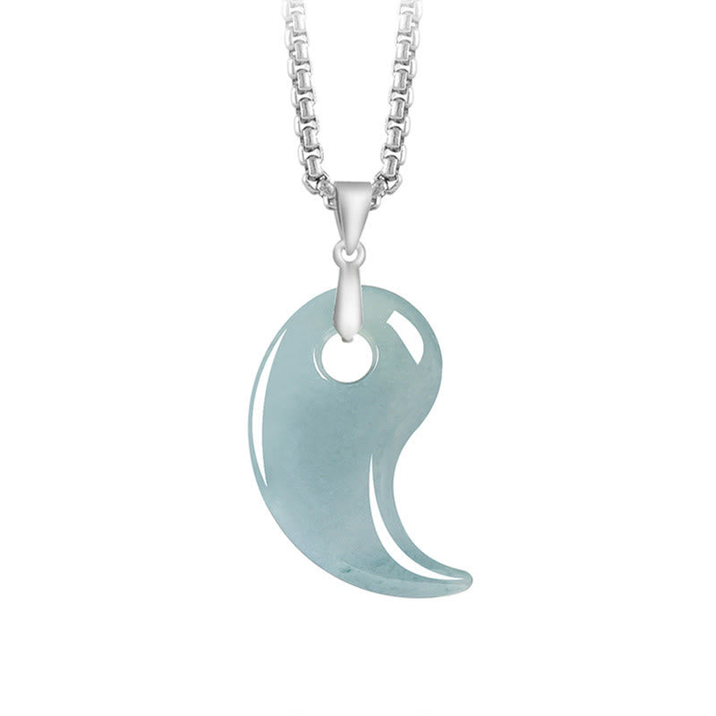 Nimara Ritual Teardrop Design Jade Titanium Steel Chain Necklace Luck Pendant